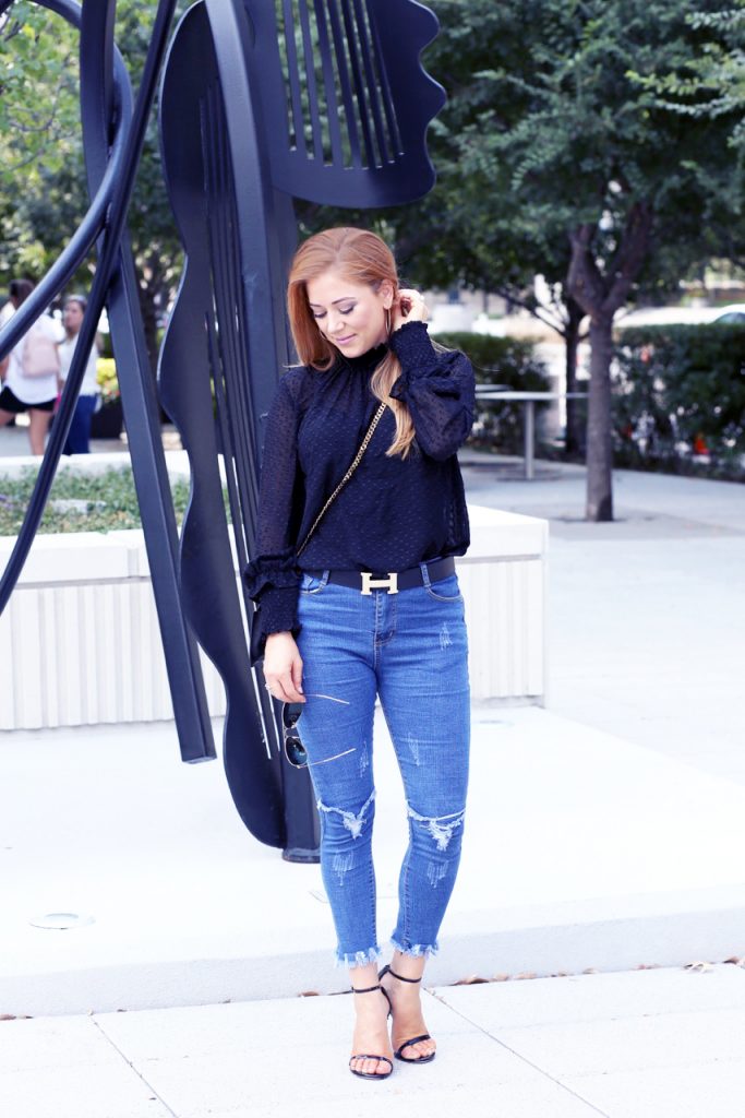 Hilary Kennedy Blog: // Black Sheer Blouse + Frayed Denim High Waisted Jeans