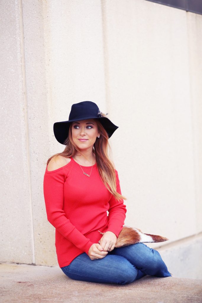 Hilary Kennedy Blog: // Red Sweater + Black Hat + Tiger's Eye Necklace