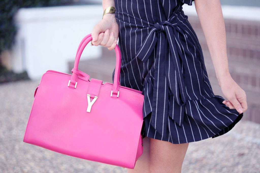 Hilary Kennedy Blog: // Black and White Stripe Dress + YSL Hot Pink bag + Louboutins